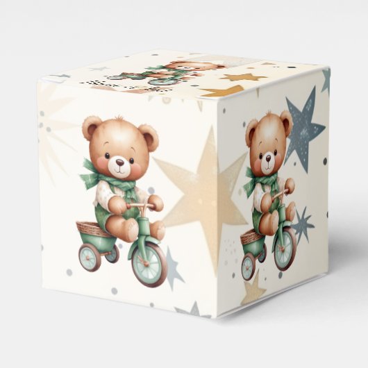 Waterverf Teddy Bear Sterren Groene Fietsfeest Bedankdoosjes (Voorkant Zijde)