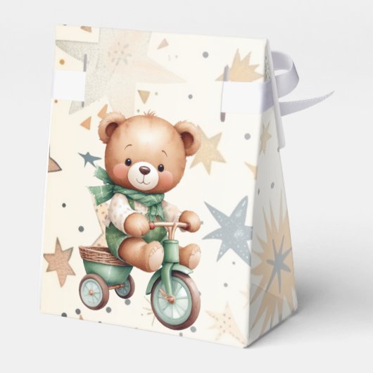 Waterverf Teddy Bear Sterren Groene Fietsfeest Bedankdoosjes (Achterkant)