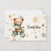 Waterverf Teddy Bear Sterren Groene Fietsfeest Bedankkaart (Voorkant)