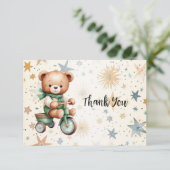 Waterverf Teddy Bear Sterren Groene Fietsfeest Bedankkaart (Staand voorkant)