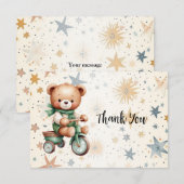 Waterverf Teddy Bear Sterren Groene Fietsfeest Bedankkaart (Voorkant / Achterkant)