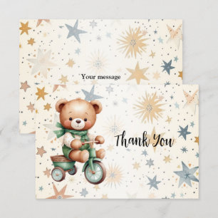 Waterverf Teddy Bear Sterren Groene Fietsfeest Bedankkaart