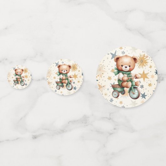 Waterverf Teddy Bear Sterren Groene Fietsfeest Confetti (Voorkanten)