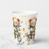 Waterverf Teddy Bear Sterren Groene Fietsfeest Papieren Bekers (Rechts)