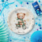 Waterverf Teddy Bear Sterren Groene Fietsfeest Papieren Bordje (Feest)