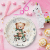 Waterverf Teddy Bear Sterren Groene Fietsfeest Papieren Bordje (Feest)
