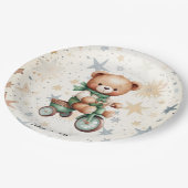 Waterverf Teddy Bear Sterren Groene Fietsfeest Papieren Bordje (Gekanteld)