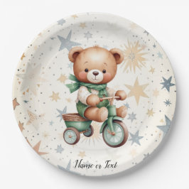 Waterverf Teddy Bear Sterren Groene Fietsfeest Papieren Bordje