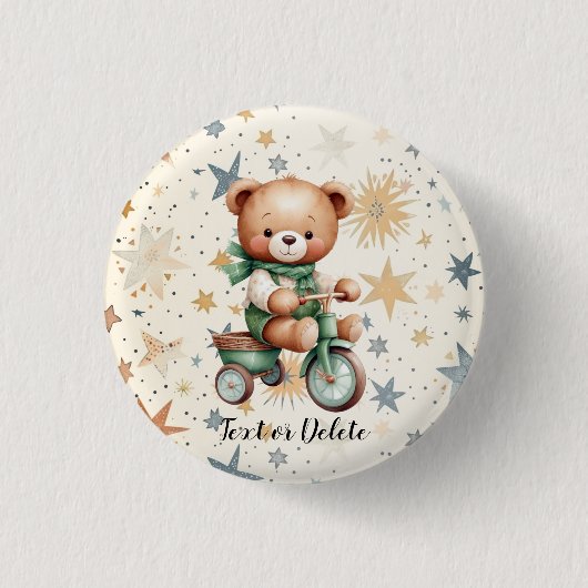 Waterverf Teddy Bear Sterren Groene Fietsfeest Ronde Button 3,2 Cm (Voorkant)