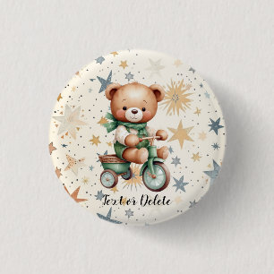 Waterverf Teddy Bear Sterren Groene Fietsfeest Ronde Button 3,2 Cm
