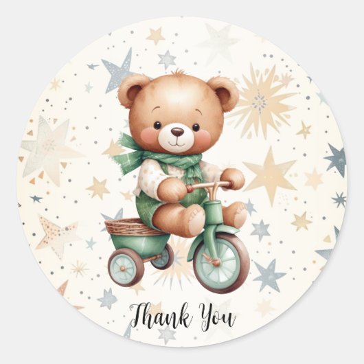 Waterverf Teddy Bear Sterren Groene Fietsfeest Ronde Sticker (Voorkant)