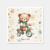 Waterverf Teddy Bear Sterren Groene Fietsfeest Servet (Voorkant)