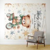 Waterverf Teddy Bear Sterren Groene Fietsfeest Wandkleed (In Situ (horizontaal))