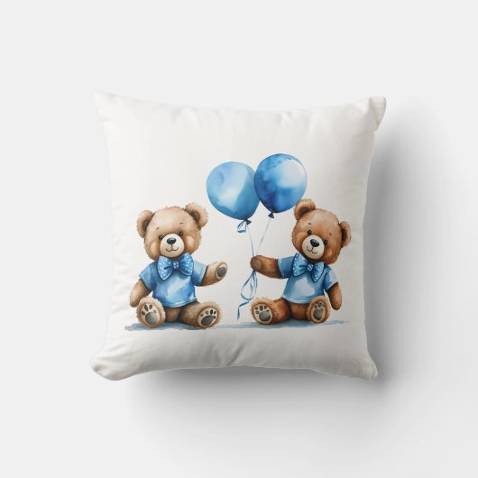Waterverf Teddy Bear Twin Boys Kussen (Voorkant)