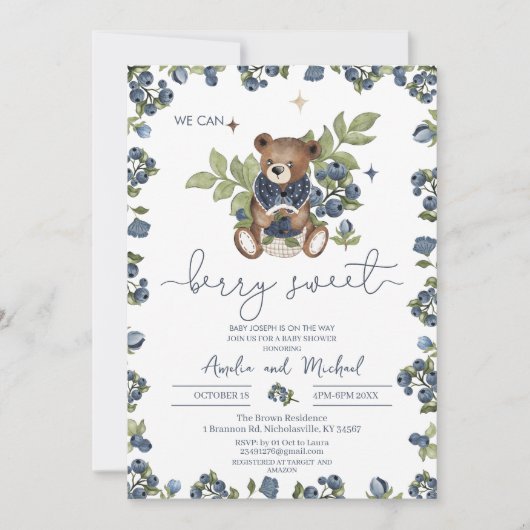 Waterverf Teddy Berry Zoet baby shower Kaart (Voorkant)