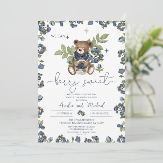 Waterverf  Teddy Berry Zoet baby shower Kaart (Staand voorkant)