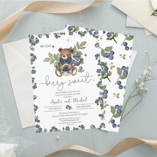 Waterverf  Teddy Berry Zoet baby shower Kaart