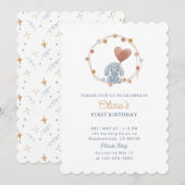 Waterverf, teddy en pom-poms, kinder verjaardag kaart (Voorkant / Achterkant)