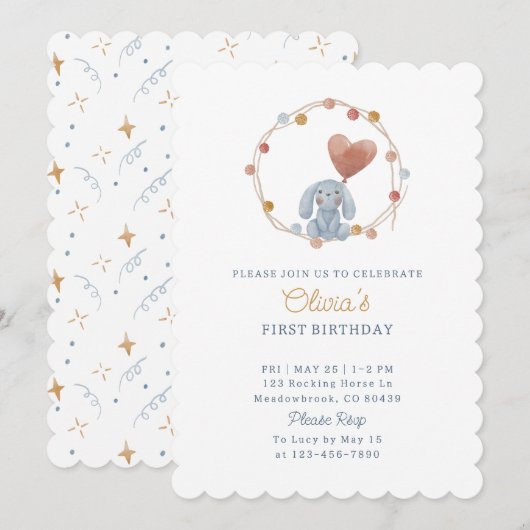 Waterverf, teddy en pom-poms, kinder verjaardag kaart (Voorkant / Achterkant)