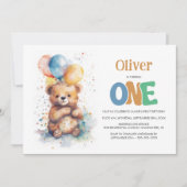 Waterverf Teddybeer 1e verjaardagsfeestje Kaart (Voorkant)
