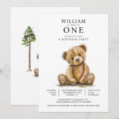 Waterverf Teddybeer 1e verjaardagsfeestje Kaart (Voorkant / Achterkant)