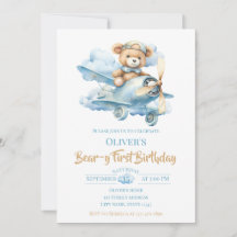 Waterverf Teddybeer Aviator Beer-y Eerste Verjaard