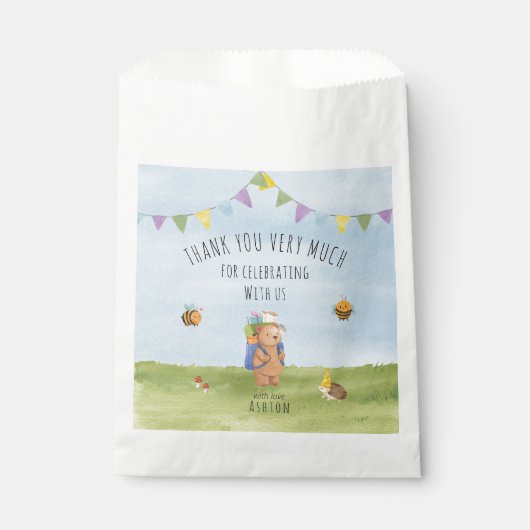 Waterverf teddybeer, avontuurlijk dank je bedankzakje (Voorkant)