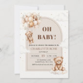 Waterverf Teddybeer Babyshower Uitnodiging (Voorkant)