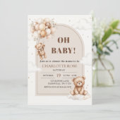 Waterverf Teddybeer Babyshower Uitnodiging (Staand voorkant)