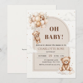 Waterverf Teddybeer Babyshower Uitnodiging