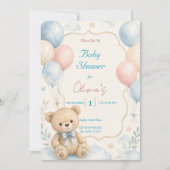 Waterverf Teddybeer Babyshower Uitnodiging (Voorkant)