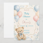 Waterverf Teddybeer Babyshower Uitnodiging (Voorkant / Achterkant)