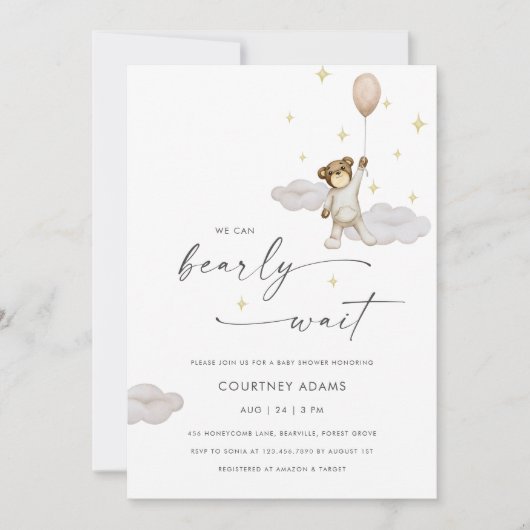 Waterverf teddybeer ballon neutraal Baby shower Kaart (Voorkant)