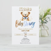 Waterverf Teddybeer Bearly Blue Baby shower Kaart (Staand voorkant)