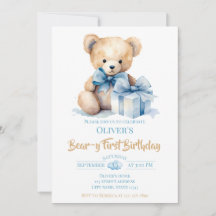 Waterverf Teddybeer Beer-y Eerste Verjaardagsfeest