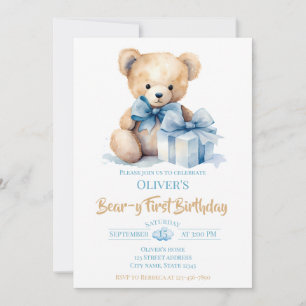 Waterverf Teddybeer Beer-y Eerste Verjaardagsfeest Kaart