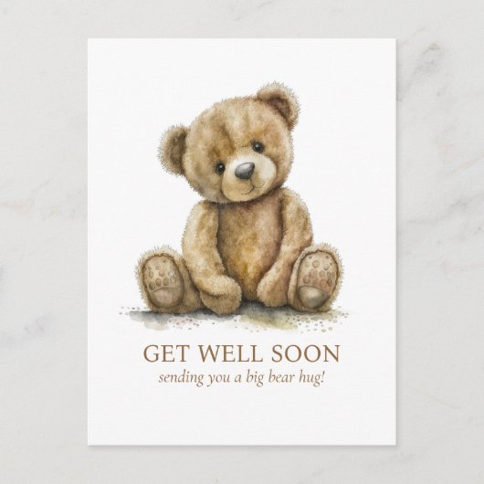 Waterverf Teddybeer Beterschap Briefkaart (Voorkant)