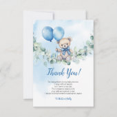 Waterverf Teddybeer Blauw & Balloon Baby shower Bedankkaart (Voorkant)