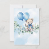 Waterverf Teddybeer Blauw & Balloon Baby shower Bedankkaart (Achterkant)