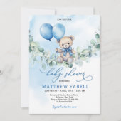 Waterverf Teddybeer Blauw & Balloon Baby shower Kaart (Voorkant)
