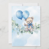 Waterverf Teddybeer Blauw & Balloon Baby shower Kaart (Achterkant)
