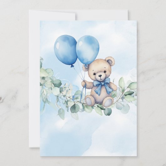 Waterverf Teddybeer Blauw & Balloon Baby shower Kaart (Achterkant)