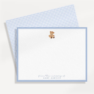 Waterverf Teddybeer Blauwe Kader Kraambriefkaart Aankondiging