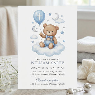 Waterverf Teddybeer Doop Maan en Sterren Schoon Kaart