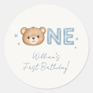 Waterverf Teddybeer EEN 1e Verjaardag  Ronde Sticker