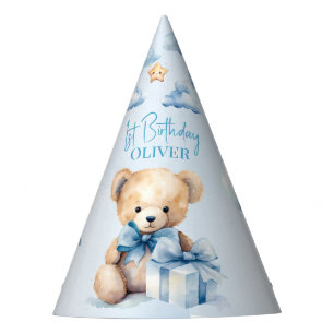 Waterverf Teddybeer en Cadeau Eerste Verjaardag Feesthoedjes