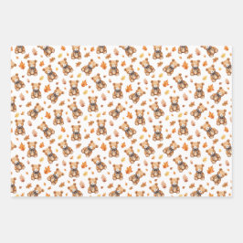Waterverf teddybeer en verlaat Herfst Inpakpapier Vel