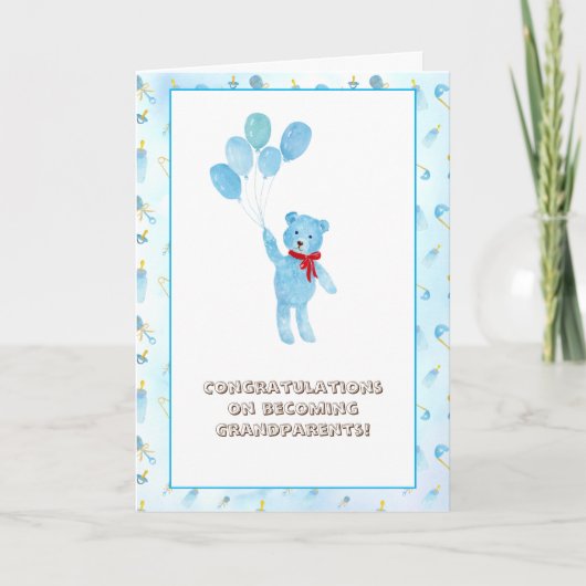 Waterverf Teddybeer Felicitaties Grootouders Kaart (Voorkant)
