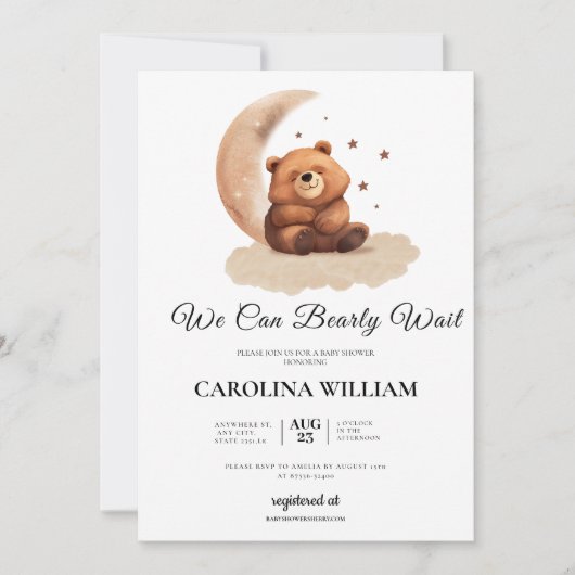 Waterverf teddybeer genderneutraal baby shower kaart (Voorkant)