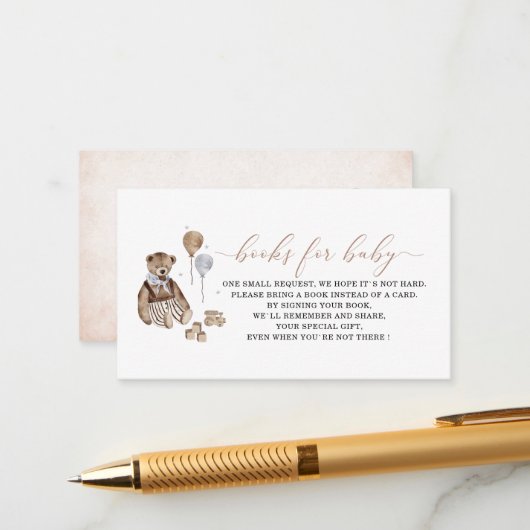 Waterverf teddybeer kinderkamer baby shower informatiekaartje (Voorkant / Achterkant in situ)